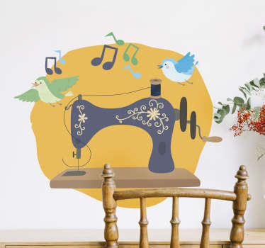 Sewing machine with bird wall sticker - TenStickers