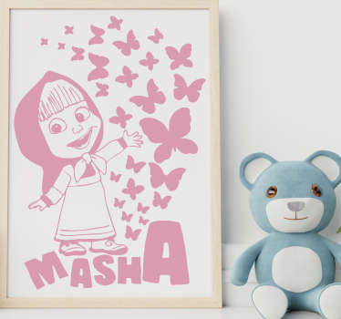 Vinilo cartoon Masha con mariposa - TenVinilo