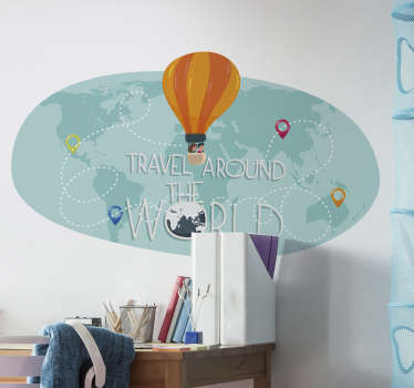 Coloured world map with air balloon sticker - TenStickers