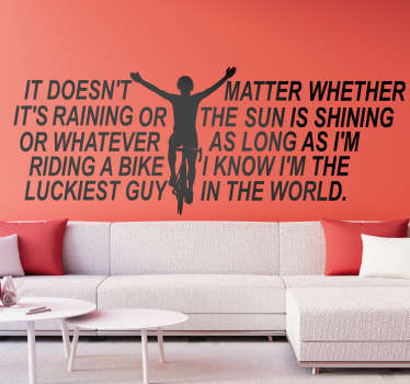 Mark Cavendish quote decal design on your wall to inspire you . This is a design of the cyclist mark cavendish on his bicycle riding with a quote.