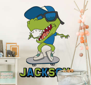 SKATEBOARDING DINOSAUR WITH NAME wall sticker - TenStickers