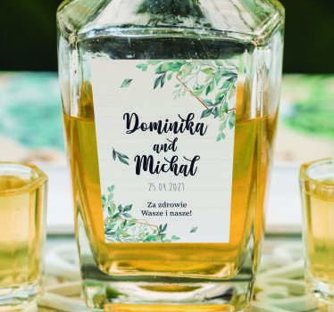 Elegancka naklejka na wódkę weselną - TenStickers