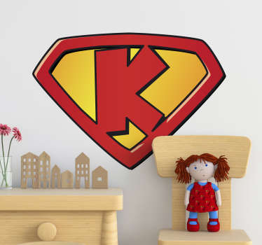 vinis decorativos super k super hero kids para o quarto ou a área de recreação. Este é um desenho da letra k que representa um caráter forte para as crianças.