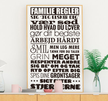 Familie regler sætning hjem tekst vægklistermærke - TenStickers