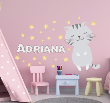 Vinilo pared del gatito de estilo nórdico personalizable - TenVinilo