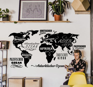 Wordl karte im deutschen weltkartenwandaufkleber - TenStickers
