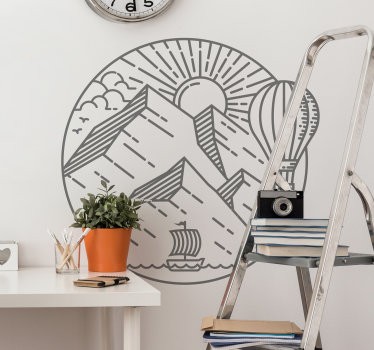 Sun and mountains nordic style nature decal - TenStickers