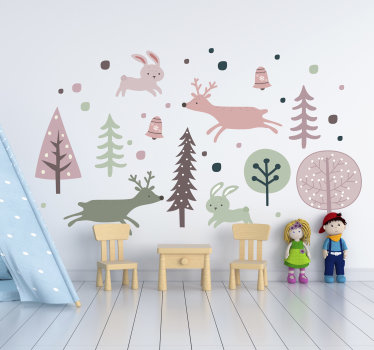 Copaci și animale autocolant de animale în stil nordic - TenStickers