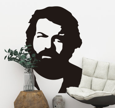 Autocolante decorativo de personagens da silhueta do rosto de Bud Spencer. Com esse produto na sua decoração.