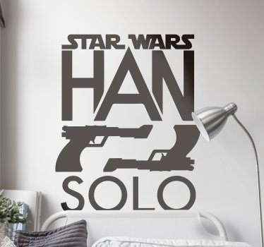 Um vinil decorativo juvenil de cinema alusivo à grande saga "Star Wars" (Guerra das Estrelas). Um design fantástico do logotipo da saga e o nome da personagem Han Solo.
