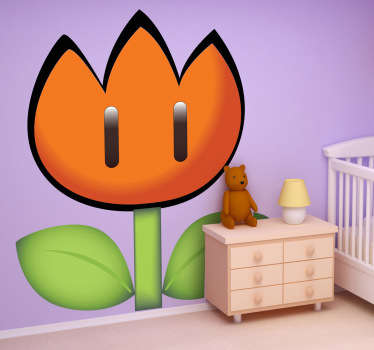 Adhesivo de dibujos animados de una flor de fuego del legendario videojuego Super Mario Bros. Decoración infantil original y divertida.