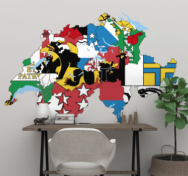 Sticker mappa Svizzera con bandiere dei cantoni - TenStickers