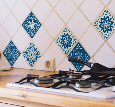 diseño 1 color azul turquesa y plateado diseño de mosaico Wandora Juego de 4 pegatinas autoadhesivas para azulejos de cocina o baño 25,3 x 25,3 cm