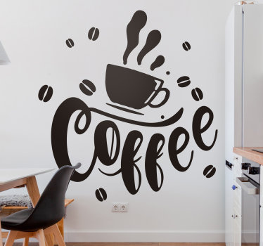 Sticker cuisine tasse de café et grains - TenStickers