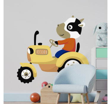 Traktor mit Kuh illustration aufkleber - TenStickers