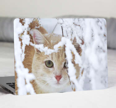 Atemberaubende Katze und Schnee Laptop Aufkleber - TenStickers