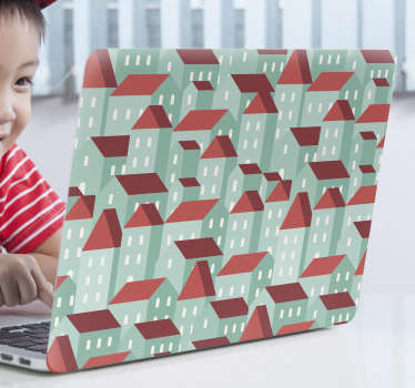 Vinilo para portátil patrón de casa colorida - TenVinilo