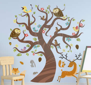 Animals in tree tree wall decal - TenStickers