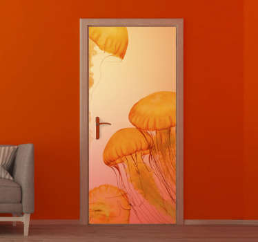 Vinilo para puerta escena de medusas en el océano - TenVinilo