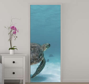 Real turtle undersea door sticker - TenStickers
