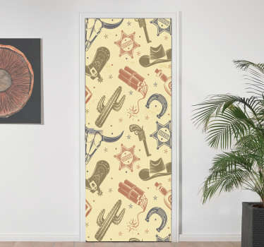Soft color cowboy pattern door sticker - TenStickers