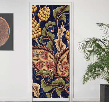 Sticker porte Feuilles et fleurs colorées - TenStickers