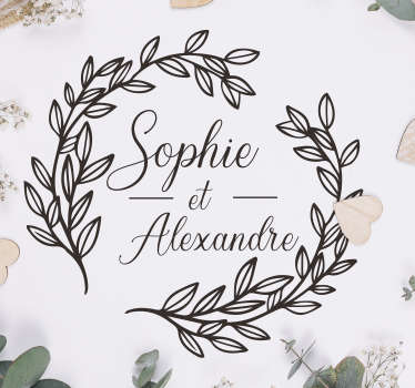 Sticker mariage personnalisé feuilles laurier - TenStickers