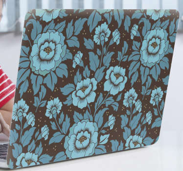 Sticker ordinateur portable floral bleu - TenStickers