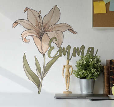 Vinilo pared de flor rosa desgastada con nombre - TenVinilo