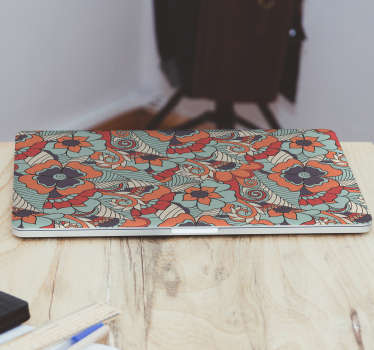 Vinilo para portátil floral rojo y azul - TenVinilo