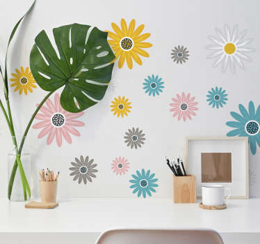 Kiwistar Adesivo Murale A Forma Di Pianta Con Fiori - 6 Misure - Decorazione Parete Rimovibile