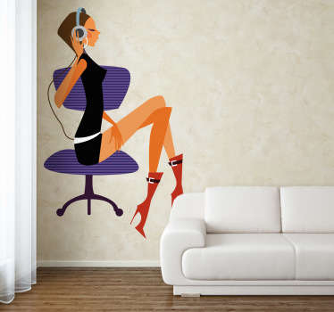 Elegant Lady with Headphone Decorative Sticker - TenStickers