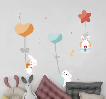Adesivo murale bambini palloncini con coniglietti - TenStickers