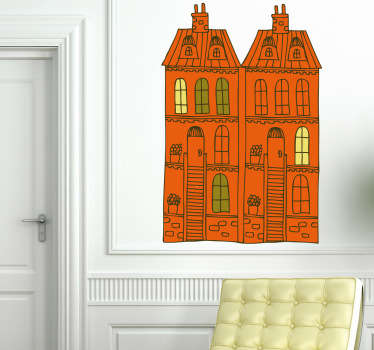 Decals - Drawing illustration of two attached buildings. Distinctive feature suitable for all ages. Available in various sizes to decorate any room.