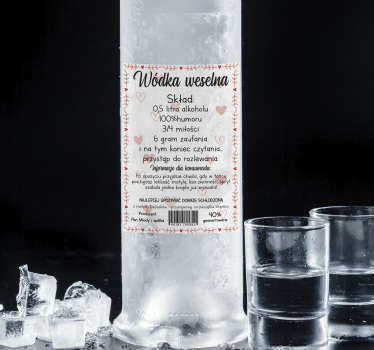 Naklejki na wódkę weselną z sercami - TenStickers