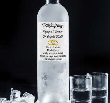 Naklejka na wódkę weselną z obrączkami - TenStickers