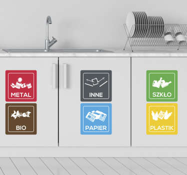Naklejki na śmietniki kolorowy recykling - TenStickers