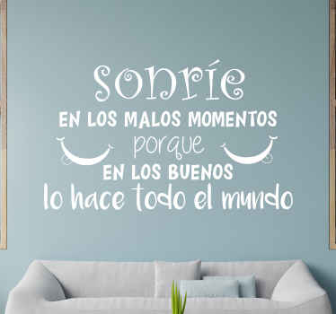Vinilo pared frase sonríe en malos momentos - TenVinilo