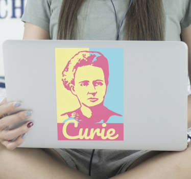 Vinil autocolante decorativo para pc de celebridades com o rosto de uma das mulheres mais importantes da ciência, Maria Curie. 