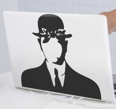 Autocolante para PC com a silhueta de Rene Magritte com um chapéu. O design é personalizável em cerca de 50 cores diferentes.