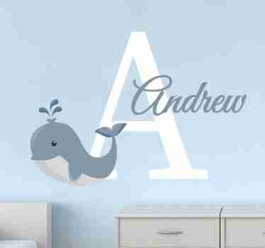 Muursticker kinderkamer met naam en walvis - TenStickers