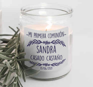 Pegatina comunión de flores con fecha y nombre - TenVinilo