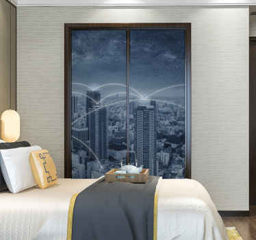 Sticker monde vue nocturne du paysage urbain - TenStickers