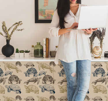 αυτοκόλλητο με χελώνες μπεζ φόντο έπιπλα - TenStickers