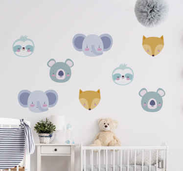 Vinilo infantil para pared caras de criaturas encantadoras - TenVinilo
