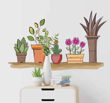 Vinilo flores estantes de acuarela con plantas - TenVinilo