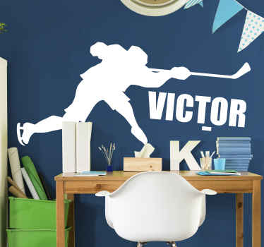 Hockey Player Shooting with name wall sticker - TenStickers