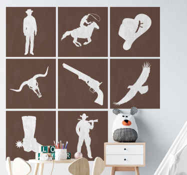 Cowboy and horses pattern tile sticker - TenStickers