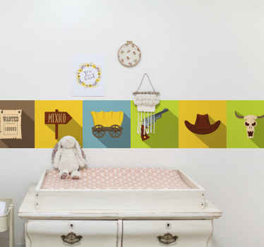 Cenefa adhesiva elementos temáticos del lejano oeste - TenVinilo