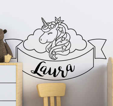 Happy unicorn with name  Personalised Sticker - TenStickers